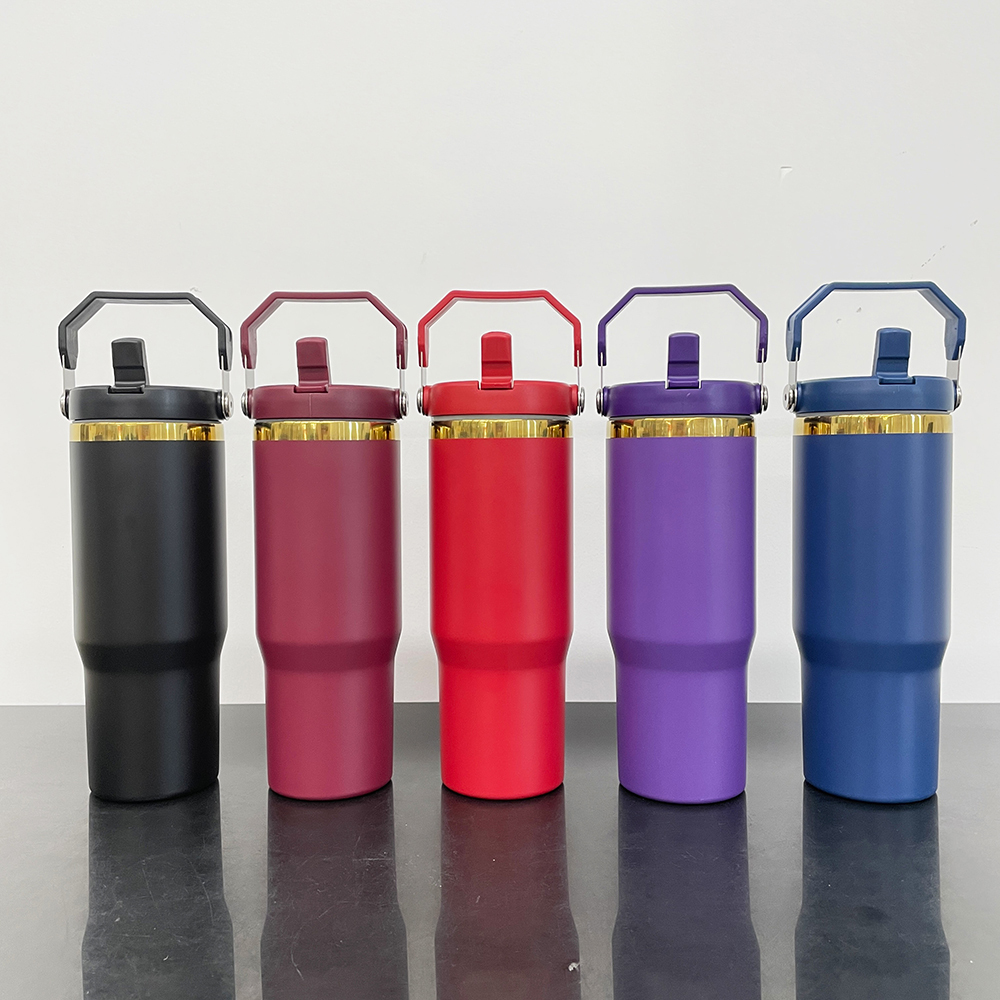 mirror gold plated 30oz tumbler with flip top straw