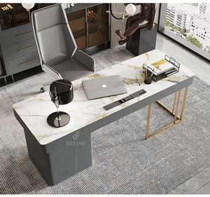 Forma Rectangular Metal Pierna Piedra Blanca Moderna Ceo Oficina Computadora Mesa Escritorio de oficina con almacenamiento - Product Image 1