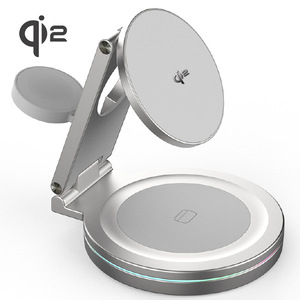 แท่นชาร์จ Qi2ไร้สายแบบ3-in-1ใหม่แท่นหมุน360 ° อัจฉริยะแท่นชาร์จเร็วโลหะแม่เหล็กพับได้สำหรับนาฬิกามือถือ - Product Image 1