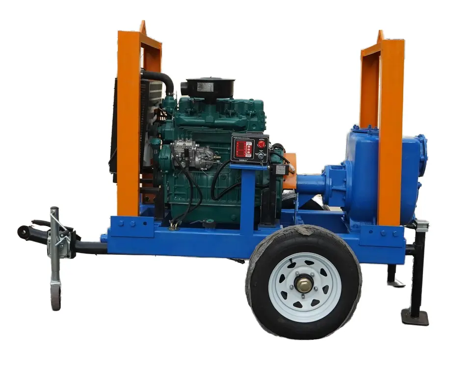 Selbstreinigende mobile Wasserspumpe auf Anhänger mit Dieselmotor Zentrifugal-Abwasserpumpe 6 Zoll