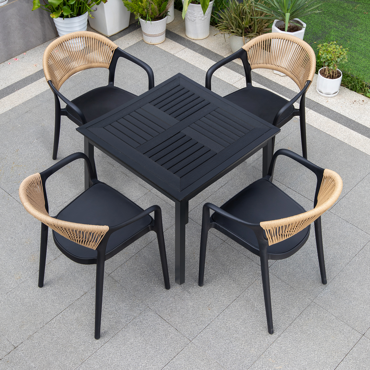 PH-80cm WPC table+4 chairs
