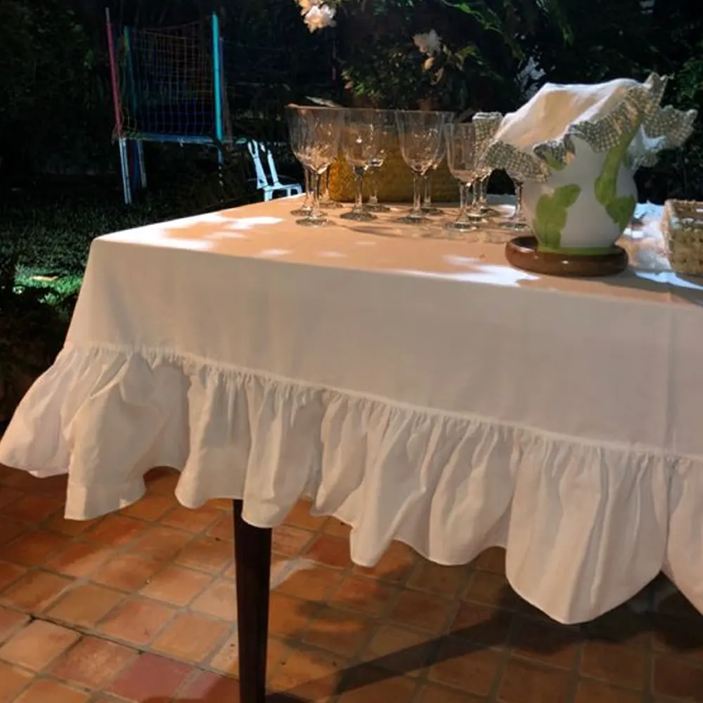 OEKO 100% natural stonewashed linen tablecloths Ruffled tablecloth for wedding