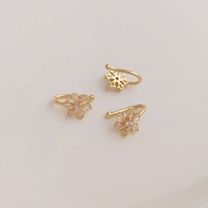 时尚14k镀金心形邪眼锆石仿假穿孔饰品鼻袖夹铰链金鼻环女性鼻环