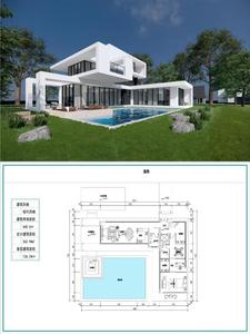 Servicio de diseño arquitectónico moderno, plano de planta, renderizado 3D, visualización de diseño de concepto de Villa y hogar