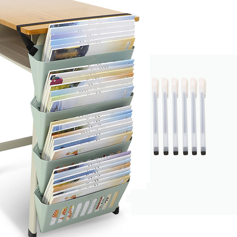 ตะกร้าแขวนใส่หนังสือ - สีเขียว พร้อมปากกาลูกลื่น 6 ด้าม