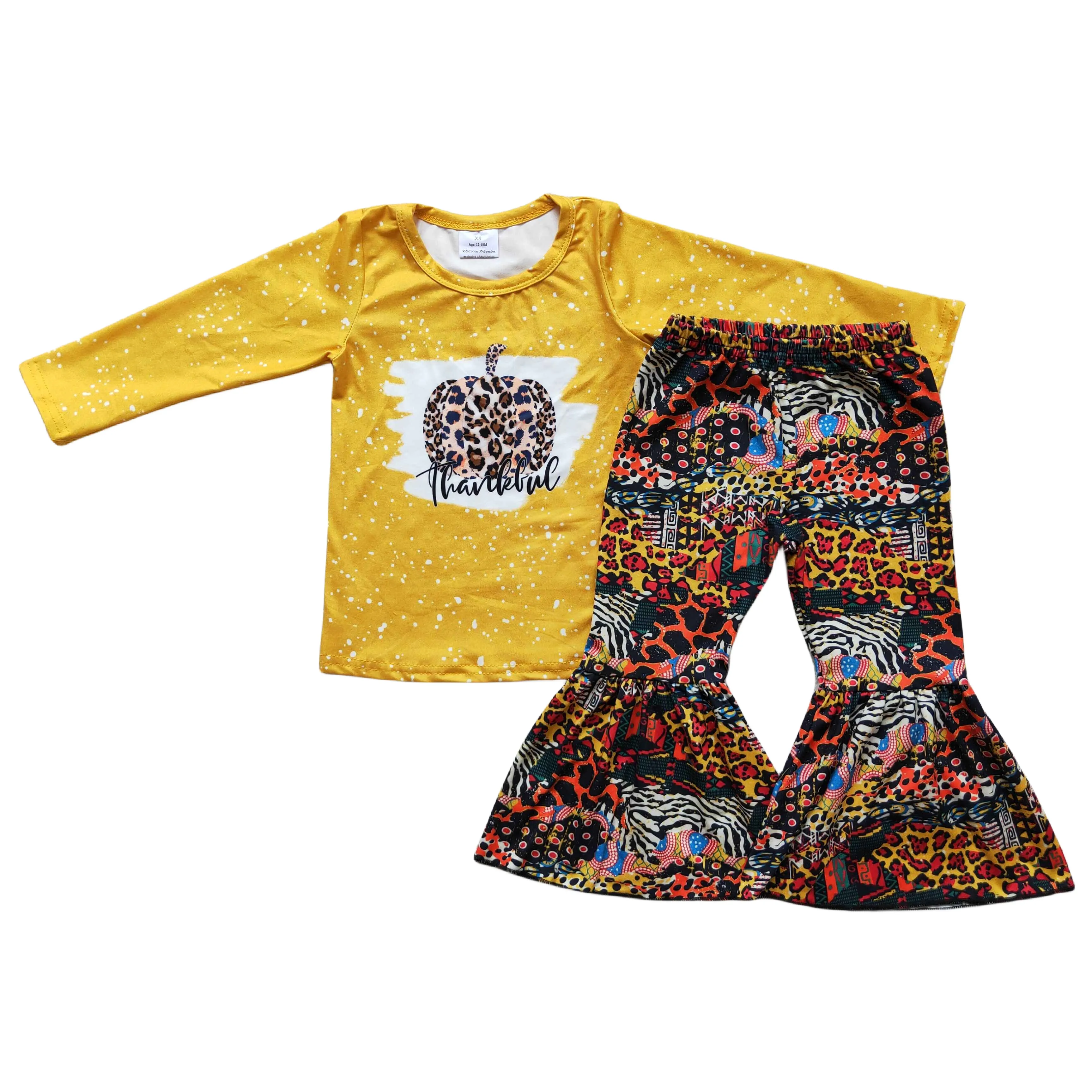 Alta qualidade Atacado RTS bebê peru top leopardo calças queda meninas roupas conjuntos criança ação graças roupas