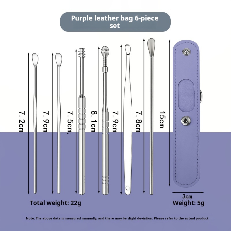 Purple leather bag 6-piece set - silver handle