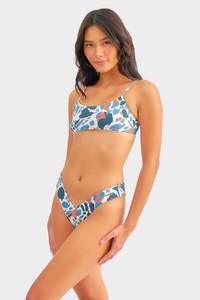 Fully Lined Custom Design Swimsuit Cheeky <strong>C</strong> Front Thong Bikini <strong>Printed</strong> Tan <strong>String</strong> Straight Neckline Crop Bikini - Product Image 3