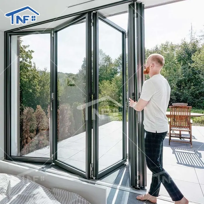 Porta dobrável de vidro temperado de 15 dias, porta dobrável de perfil de alumínio com dobra dupla para casa e renovar