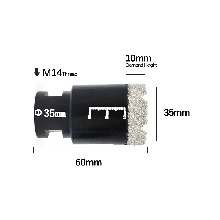 M14 35mm punta per trapano a punta corta brasata sotto vuoto foro diamantato sega taglierina master piastrella in ceramica strumenti di perforazione in marmo, piastrella per trapano