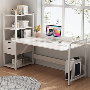 Modern Wooden and Metal <strong>Basics</strong> Corner Bookshelf Office <strong>Computer</strong> Study Studying Writing Table Desk With Storage Shelf Shelves - Product Image 3