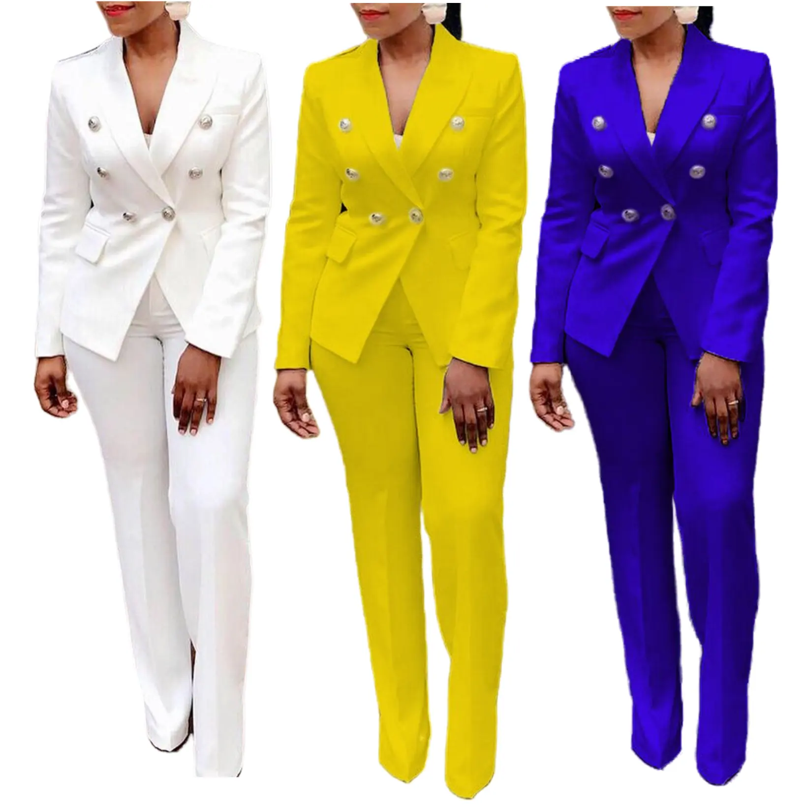X6035 חדש עזיבות גבירותיי אלגנטי מוצק צבע חליפות סט לנשים בלייזר ומכנסיים סט עסקי לנשים