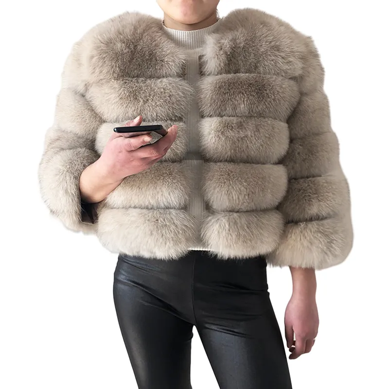 Casaco de pele luxuoso feminino recortado jaqueta de pele real casaco de pele de raposa real personalizável