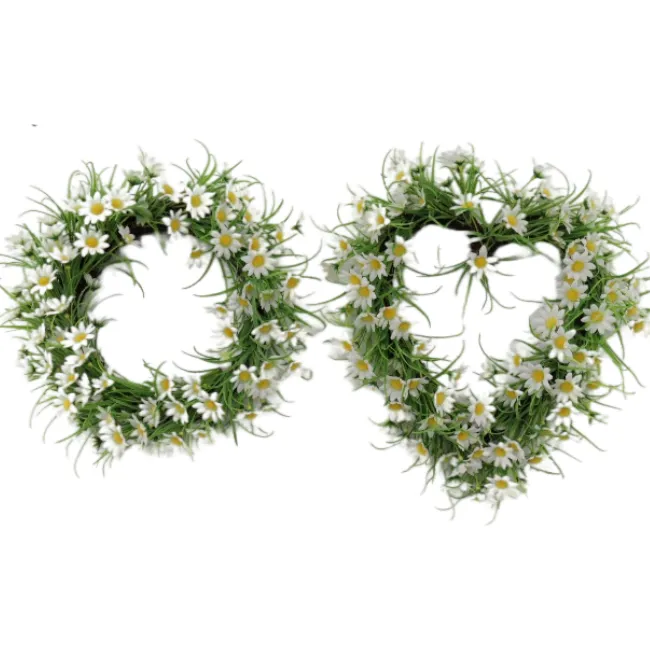 Couronne de marguerites faites à la main, décoration murale, fleurie, pour mariage, en forme de cœur et de couronne ronde, décoration de porte, Style européen, pièces