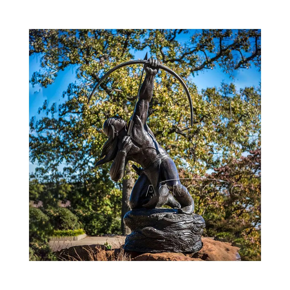 Estatua de metal bronce para hombre, Estatua con lazo, llamada Flecha de lluvia sagrada, color bronce, precio de fábrica