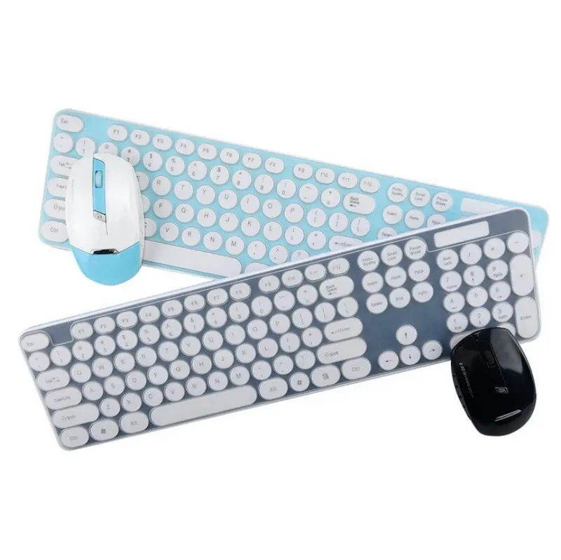 Hot sell OEM Round key 2.4G White Colored Wireless Keyboard and Mouse Combo