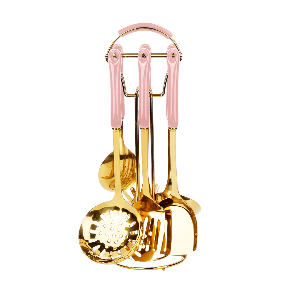 Miroir doré + poignée rose