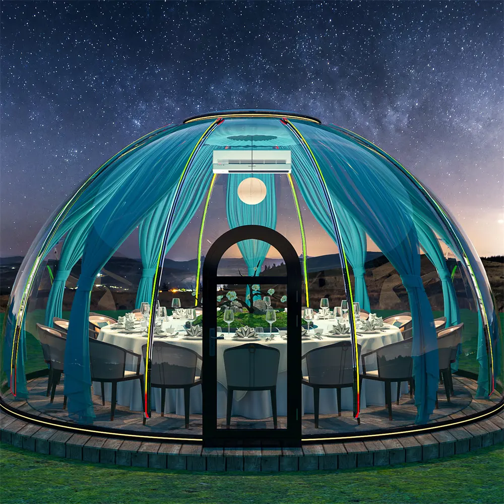China extra large luxury 18-20person transparent wind resistant dome prefab house
