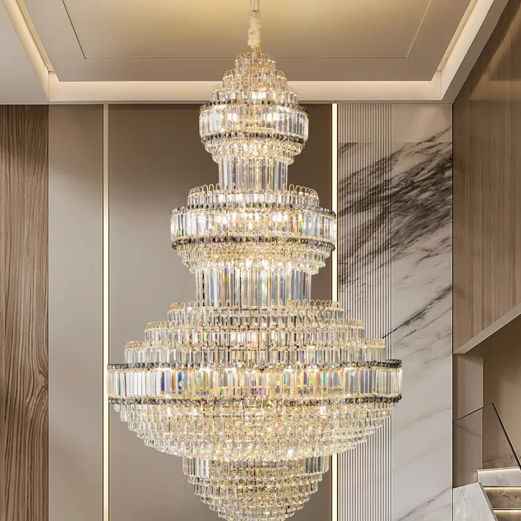 Alta Qualidade Design Moderno Criativo Grande Lustres Hotel Gold Metal Luxo K9 Decoração De Cristal Luz Pingente