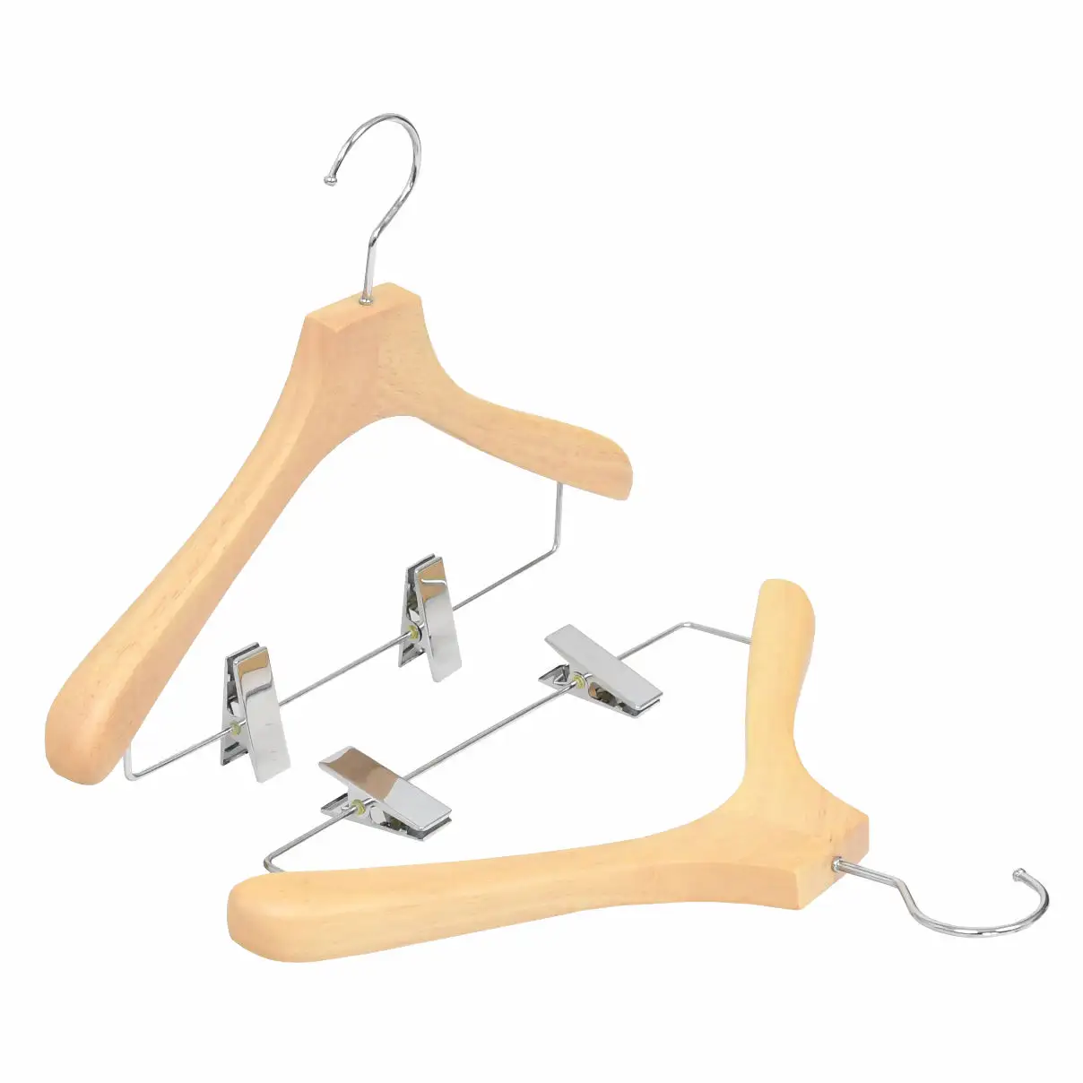 LEEKING Wholesale custom luxurious wooden hangers with metal clips Personalized display hanger for clothing shop
