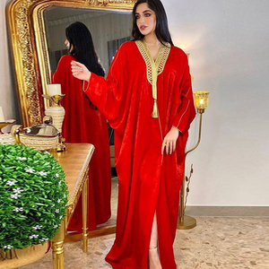 Orta doğu arap Dubai müslüman Kaftan elbiseler fransa kadife yarasa kollu gevşek Abaya Robe Jalabiya müslüman elbise kadınlar için
