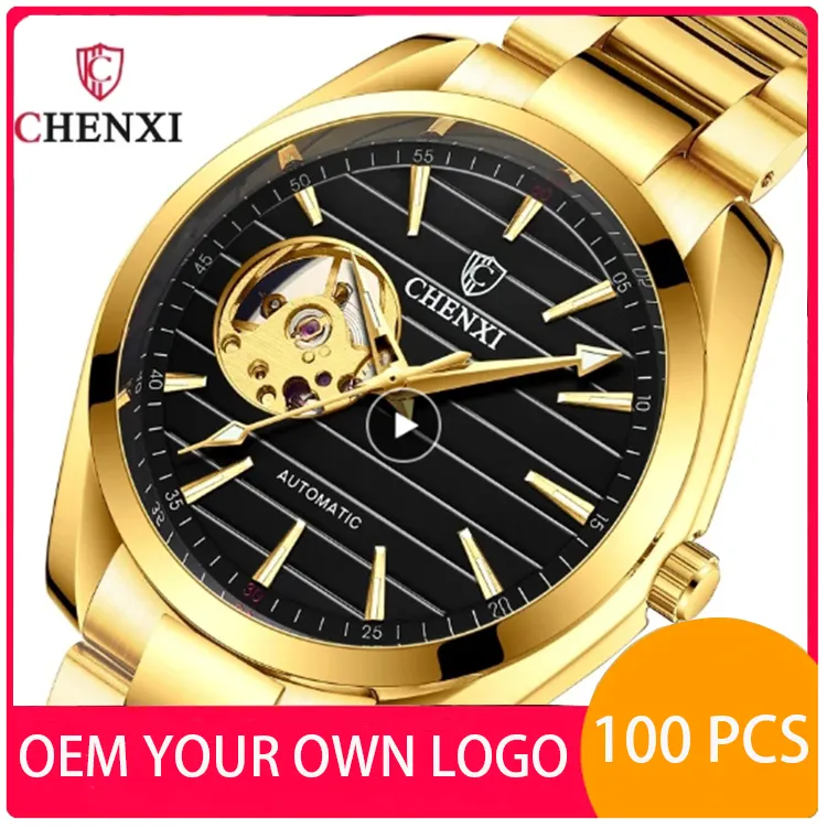 Custom Uw Eigen Logo Chenxi 8806 Originele Luxe Merk Goud Roestvrij Staal Duik Volautomatisch Mechanisch Horloge Voor Mannen Man