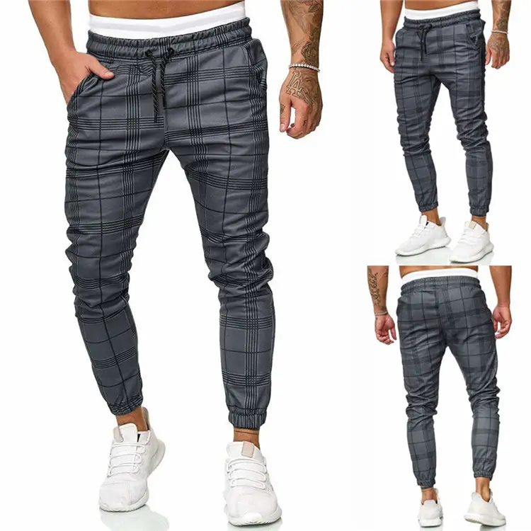FREE Shipping Men's Sport Pants Long Summer Slim Fit Plaid Trousers Running Joggers Chino Sweatpants Ankle-Length Pant