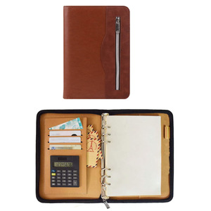 Portable <strong>Calculator</strong> Planner Multi-function Loose-leaf Binding Briefcase Zipper Portfolio Folder Premium Leather Binder <strong>Notebook</strong> - Product Image 1