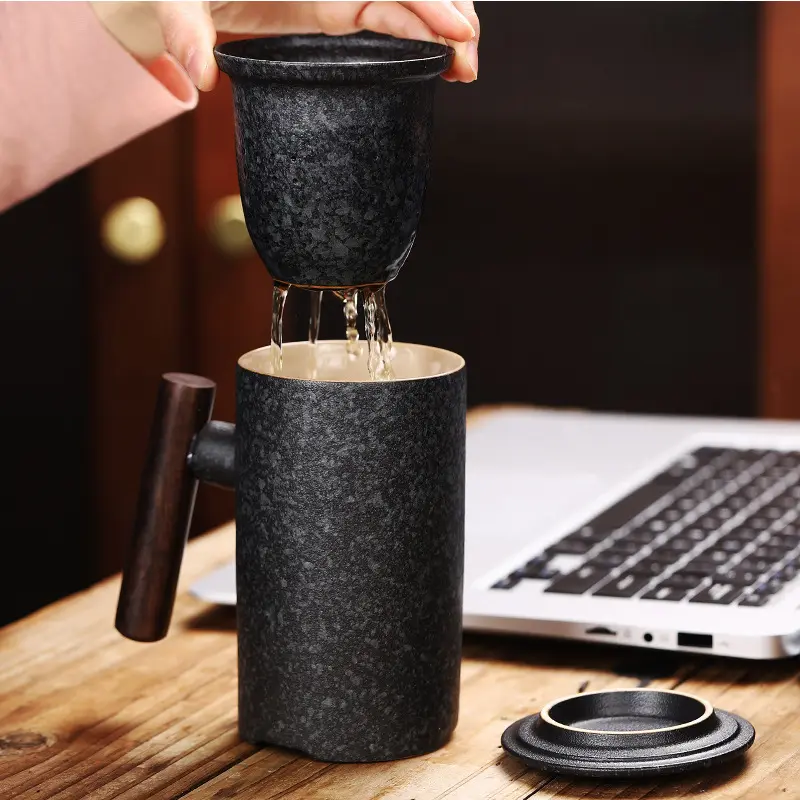 Caneca de cerâmica de madeira, xícara de separação de água chá personalizada
