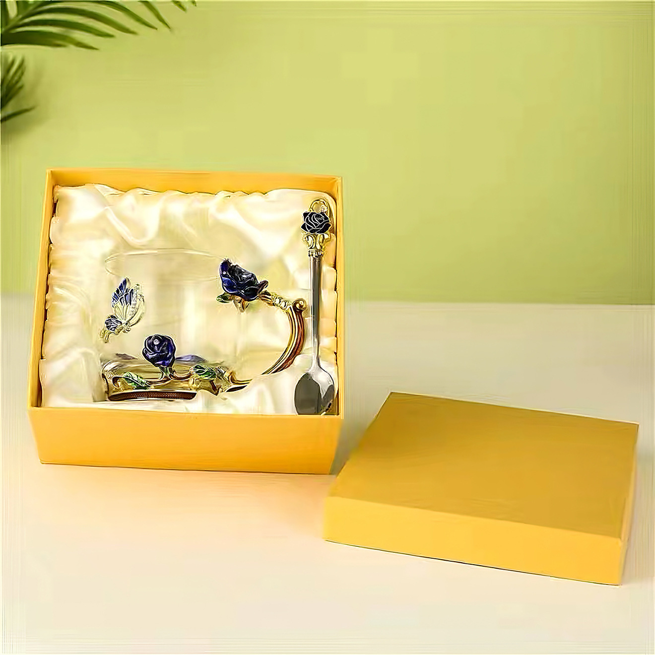 Taza corta Blue Rose con cuchara (embalaje en caja de regalo)