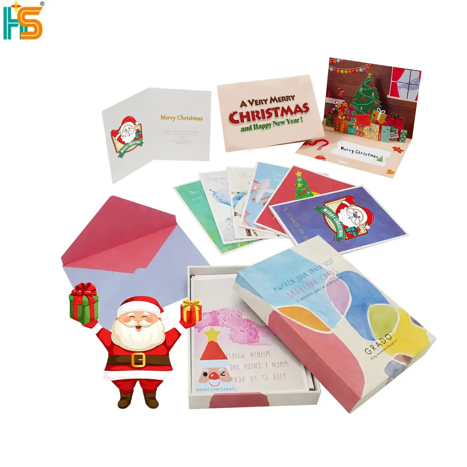 Caja de tarjeta de regalo Embalaje Impresión personalizada Logo Etiqueta 3D Tarjeta de Navidad con sobre