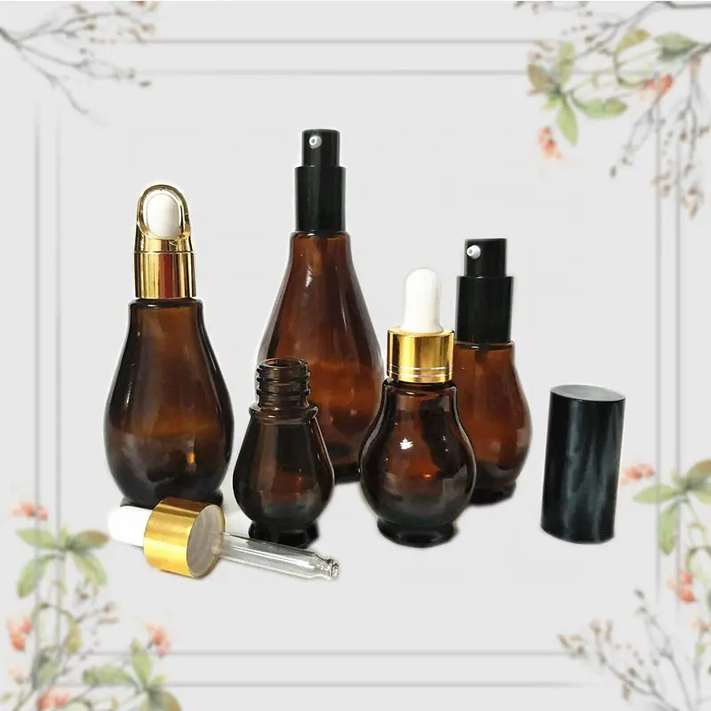 Botol minyak esensial labu ganda gelap dengan berbagai spesifikasi, botol kaca, botol kosmetik