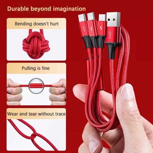 Tip C ve şarj kablosu ile birden fazla cihaz için 3 in 1 çok mikro USB naylon örgülü hızlı şarj kablosu - Product Image 6