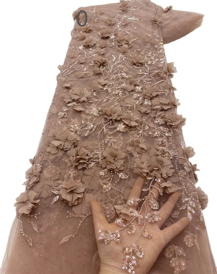 Commercio all'ingrosso 3D fiori con paillettes e perline in Tulle tessuto ricamato pizzo nuovo Design paillettes pizzo francese per abito da festa