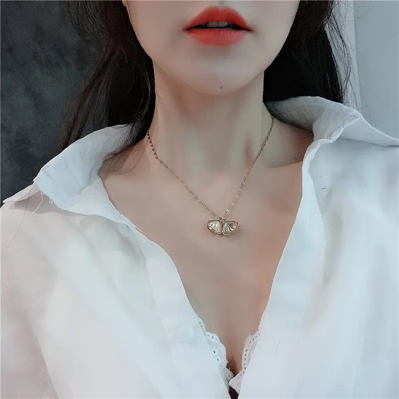 18k gold plated shell pearl pendant necklace rose gold diamond clavicle chain women necklace