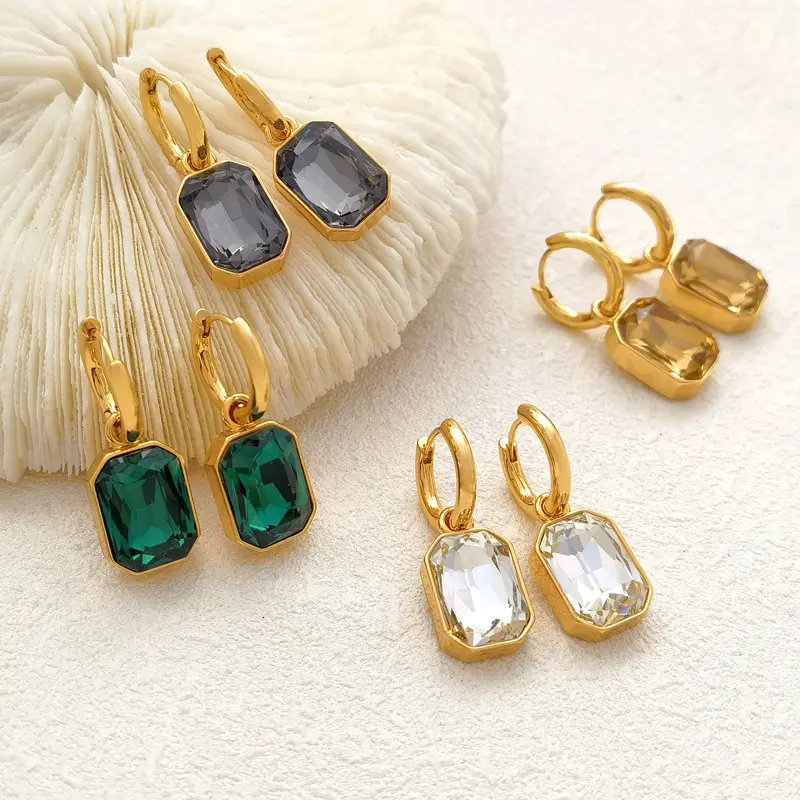 Fashion Colorful Crystal Gold Plated Zircon Hoop Earrings 18K Elegant No Tarnish Ear Buckles Earrings