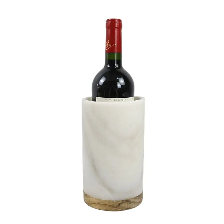 Wholesale Portable White Marble and Acacia Wood Wine Cooler for Cold Wine Champagne Beer