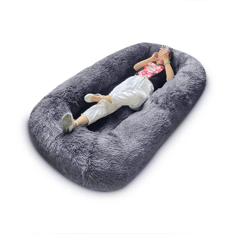Orthopedic Memory Foam Washable Long Fur Donut Plush Pet Dogbed Non-slip Giant fluffy Plural Human Size Large Dog Bed for Humans