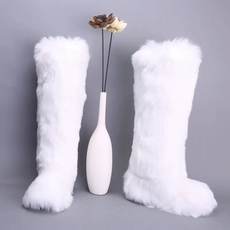 Frauen billige Kunst flauschige Pelz stiefel Damen Winter warme lange Stiefel mongolische Pelz stiefel