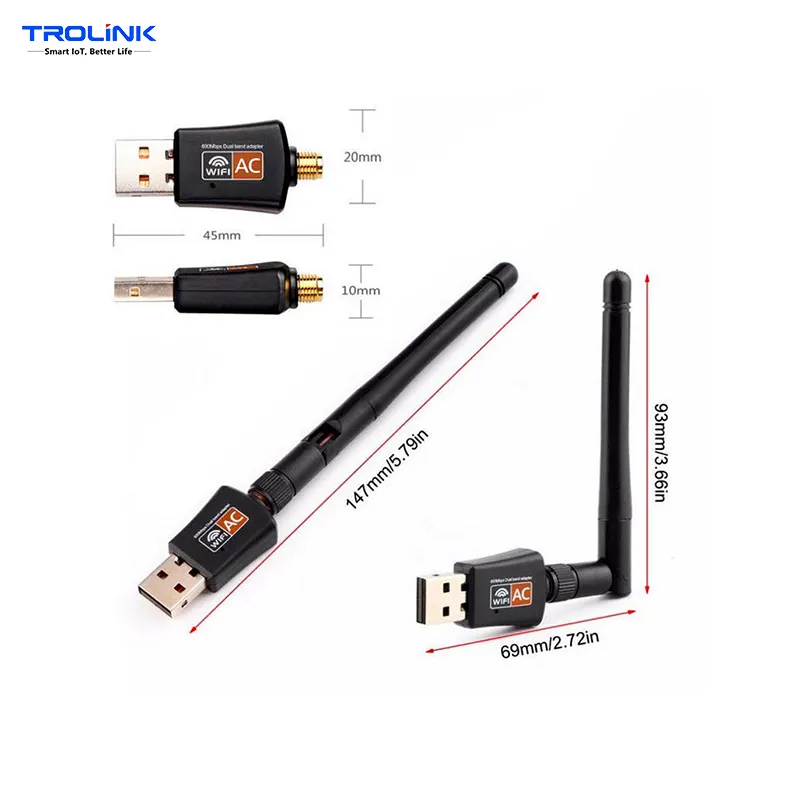 Trolink新しいオリジナルRTL8811WiFiドングルUSB600MbpsアンテナWiFiドングル付き