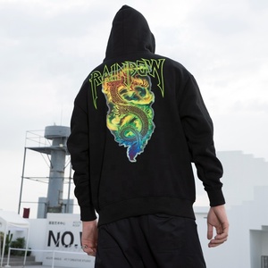 Yeşil gökkuşağı grafik baskı ile erkek siyah Hoodie çin ejderha tasarım Streetwear üretici kazak Hip Hop moda giyim - Product Image 5