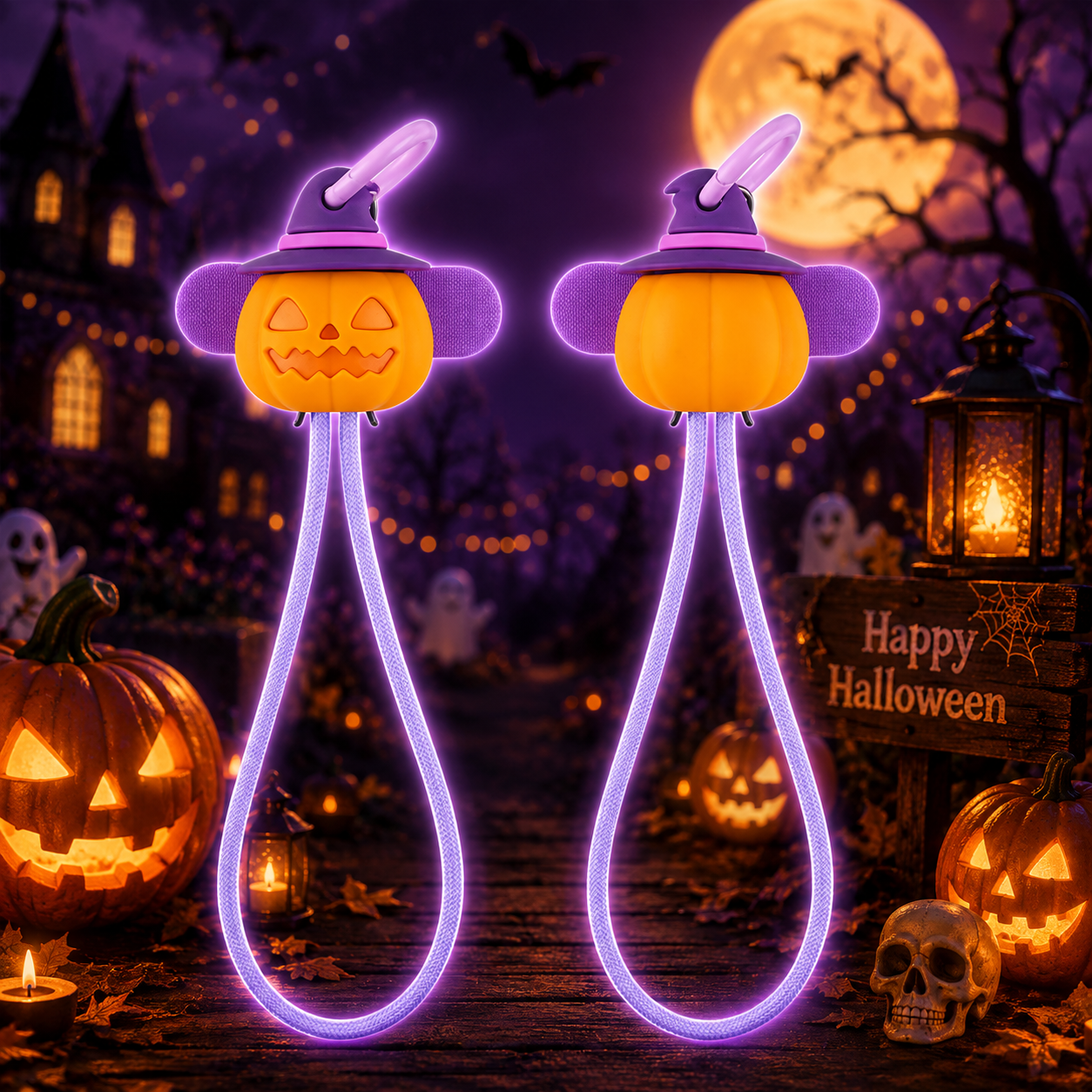 Correa de muñeca de calabaza de bruja morada Cable de carga rápida de 60 W