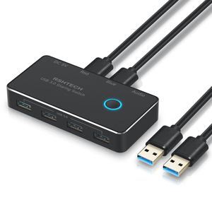 RSHTECH USBKVMスイッチセレクター4ポートUSB3.0スイッチャープリンター2台のPCが5台のデバイスを共有キーボードマウス用USBビデオスイッチ - Product Image 1