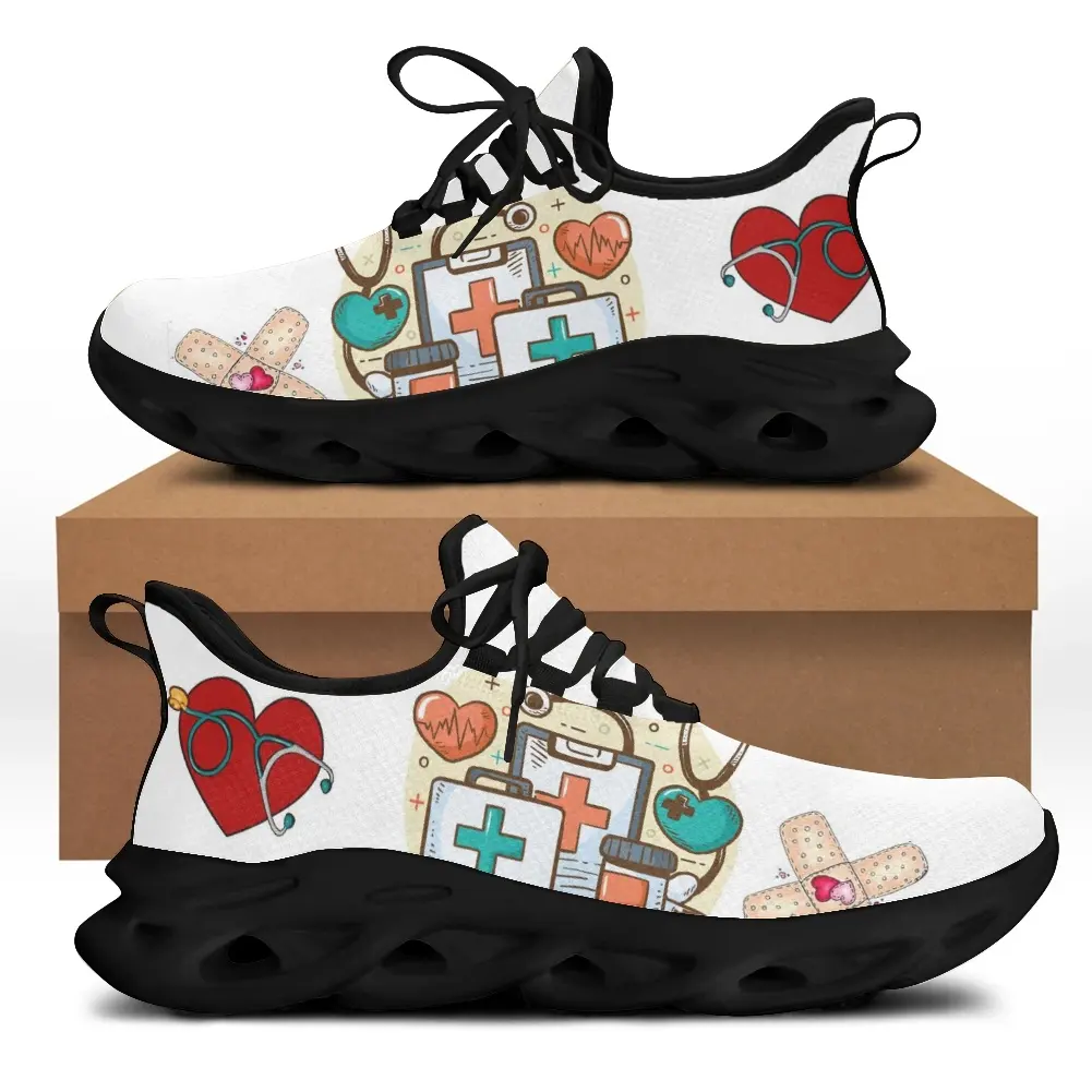 Equipamentos Médicos Estetoscópio Enfermeira Impressão Sneakers Imprimir On Demand Senhoras dos homens Ao Ar Livre Calçados Esportivos Conforto Malha Running Shoes