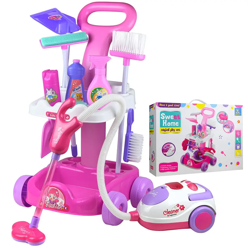Fingir brinquedos de limpeza, com aspirador de pó de brinquedo, interativo, divertido, kit de suprimentos para limpeza da casa//
