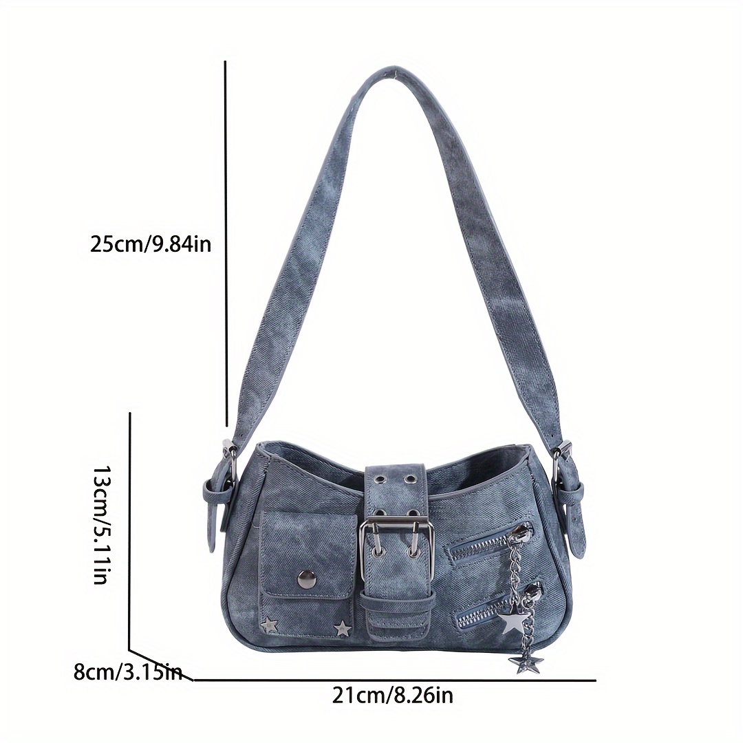 Chic Women's Y2K PU Denim Blue Casual Handbag with Rivet