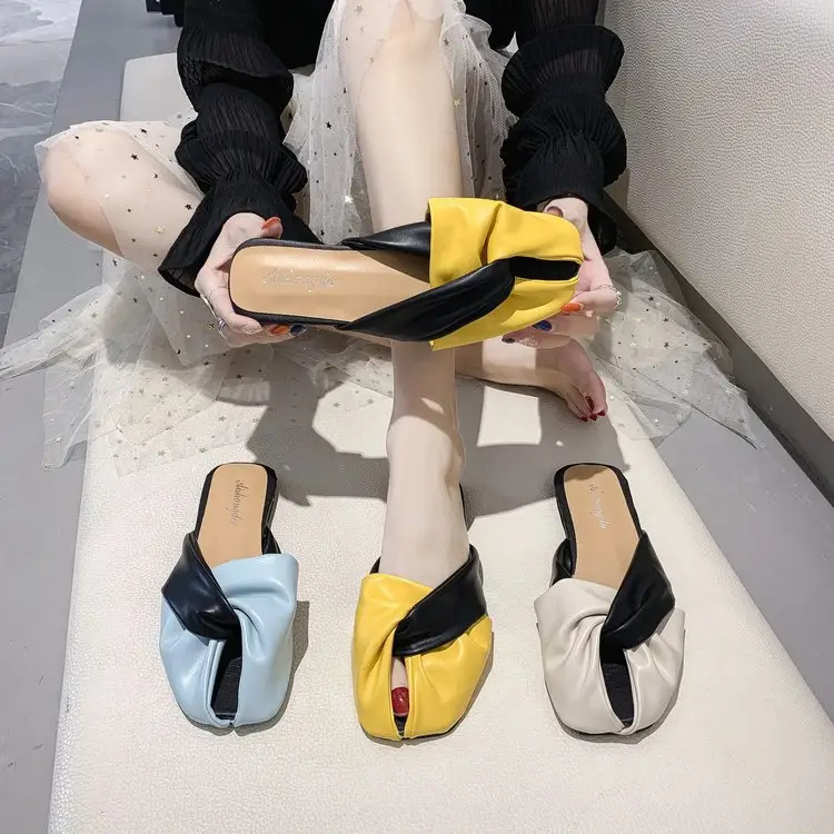 Baotou-Zapatillas para mujer de suela plana, sandalias a juego multicolor, 2022