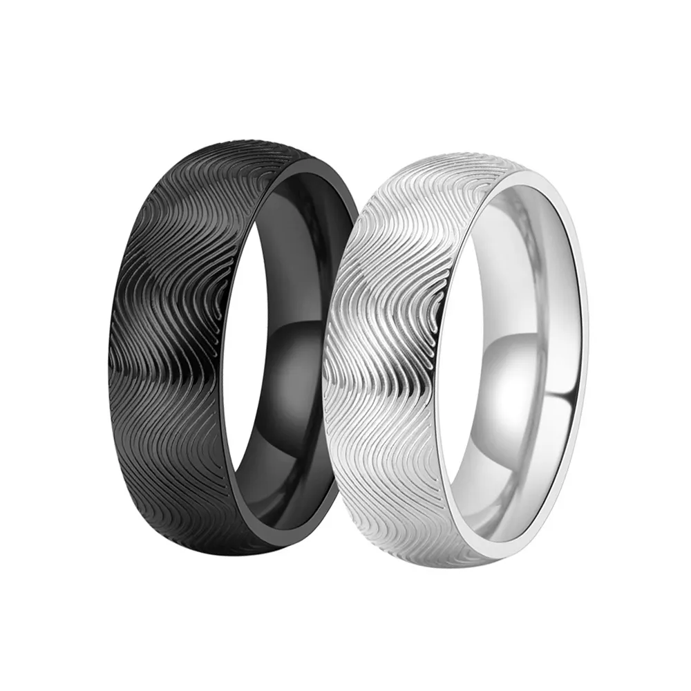 Neuer 7mm Titan Stahl Ring Silber schwarz bunt gewellt Finger abdruck Edelstahl Ring Fingerringe 611