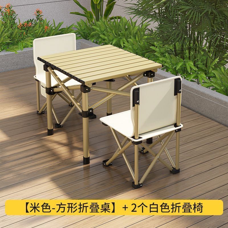 Khaki 52cm long table and 2 36cm folding chairs