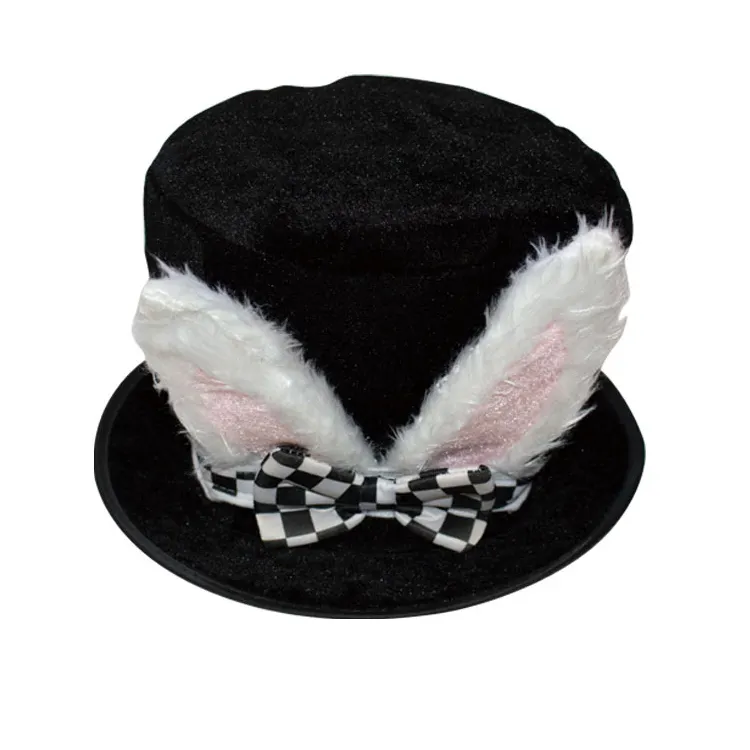 Chapéu de coelho de veludo preto para Páscoa, chapéu de orelha, chapéu de coelho de pelúcia para Páscoa
